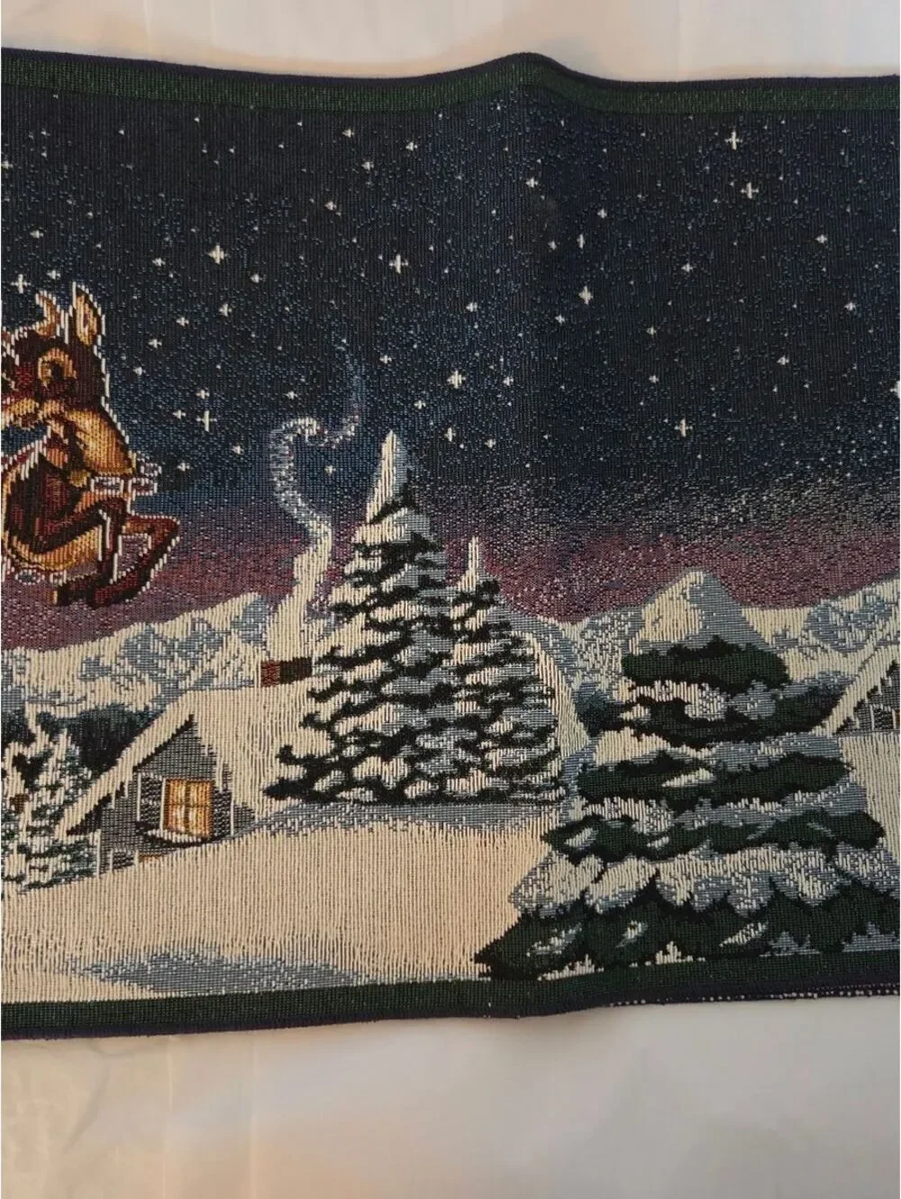 Christmas Santa Sleigh Tapestry Table Runner Winter Cottagecore Lodge Decor